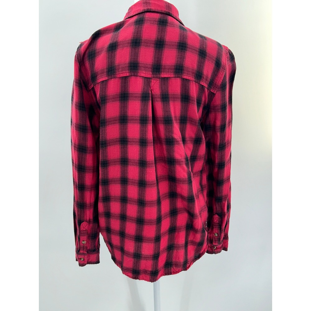 American Eagle Red Black Plaid Flannel Shirt Boyfriend Fit Soft Grunge Size M - Picture 4 of 11